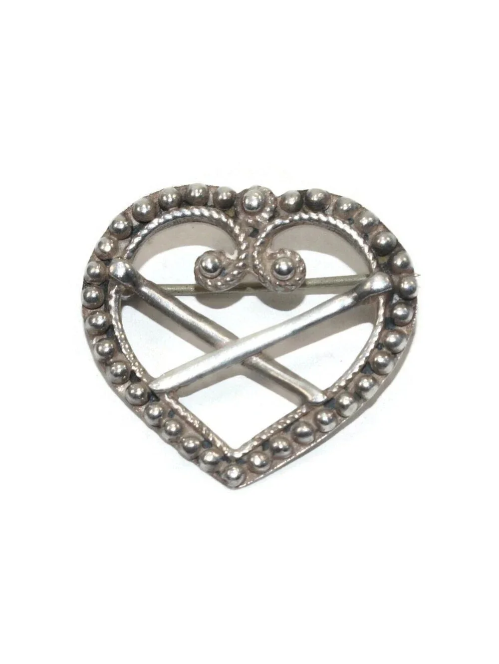 Antique 830 Silver Heart with Crossed Swords Brooch. Marked 830S RS.